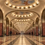 Mayakovskaya Metro Station: Deyneka Mosaics and Stainless Steel Arches