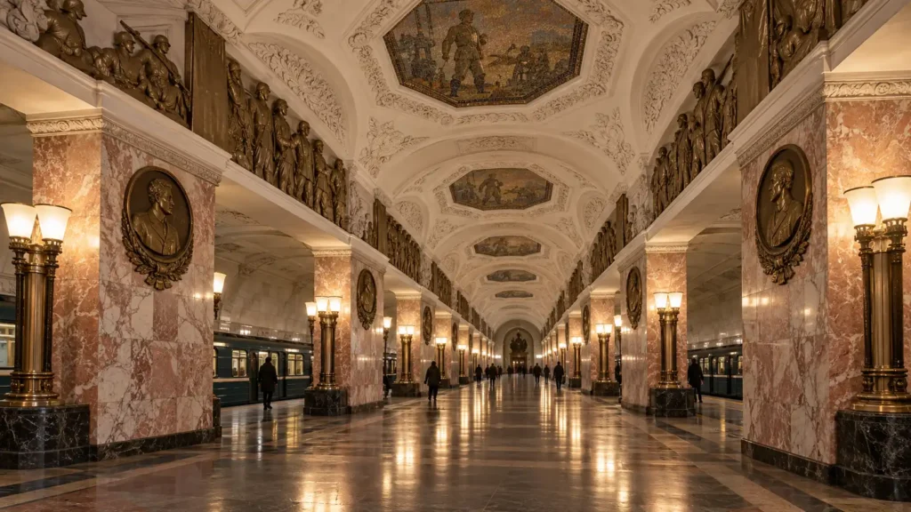Novokuznetskaya Metro Station: Wartime Mosaics and Bronze Reliefs