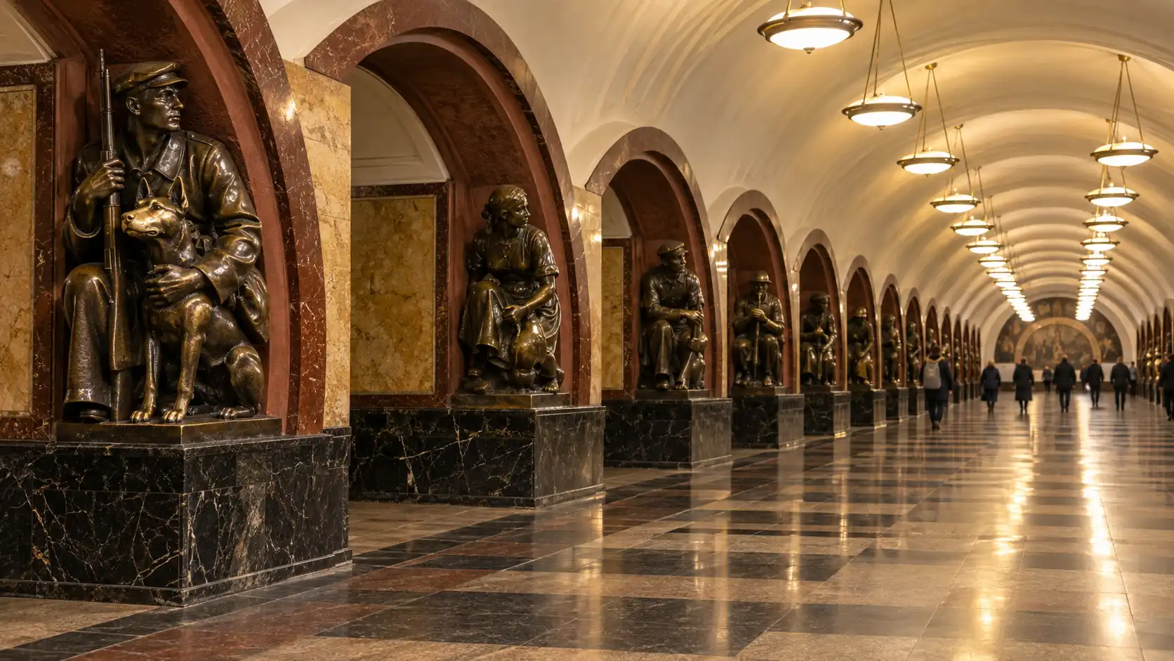 Ploshchad Revolyutsii Metro Station: 76 Bronze Statues and Luck
