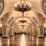 Taganskaya Metro Station: Majolica Panels, Chandeliers and Transfers