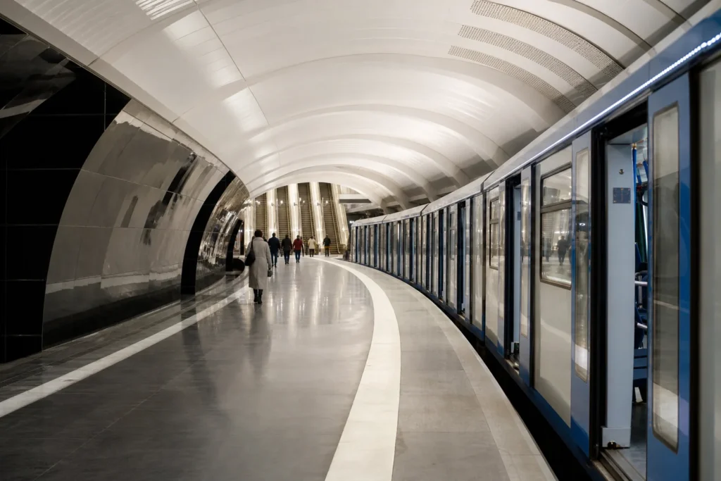 Mezhdunarodnaya Metro Station: Now Moskva-City, the Curved Platform