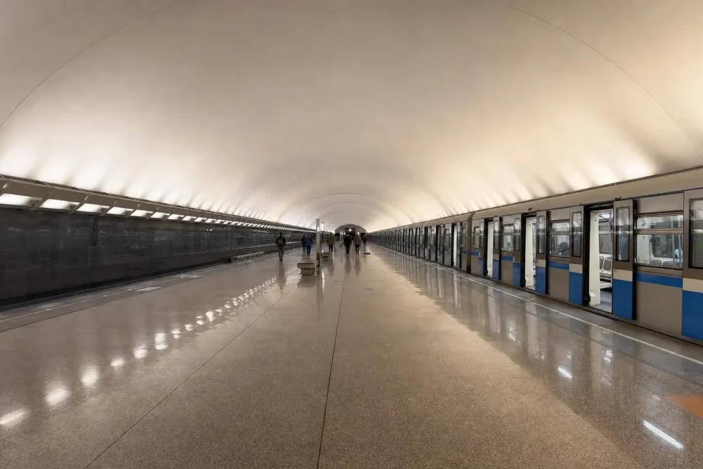 Strogino Metro Station: Shallow Single-Vault Stop on Line 3